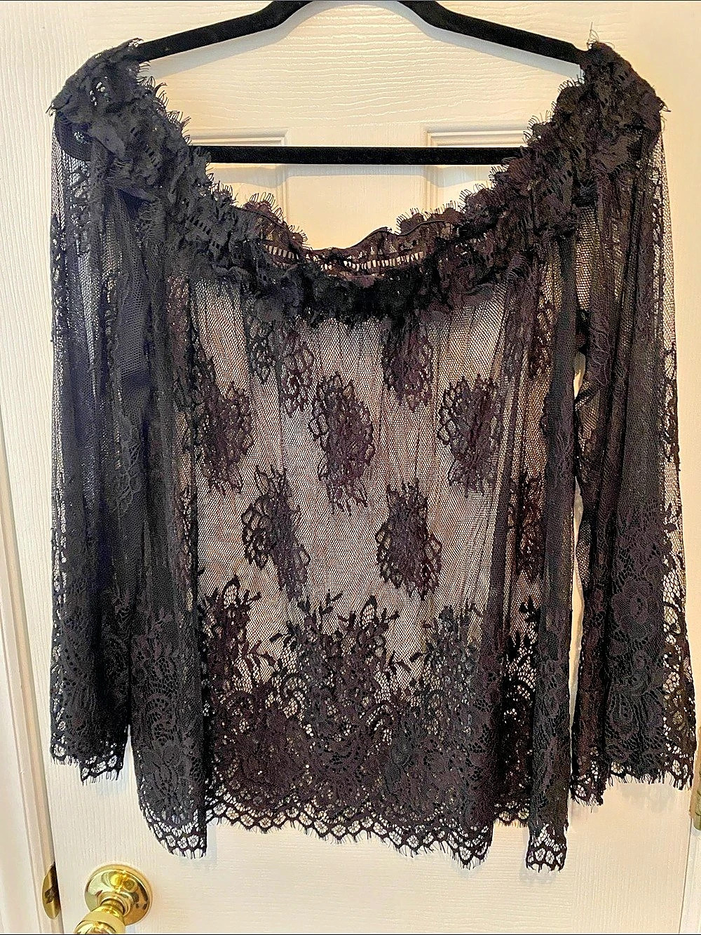 Black Lace Floral Blouse Like New